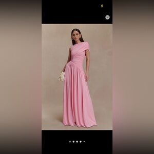 MESHKI asymmetric slinky maxi dress- candy pink